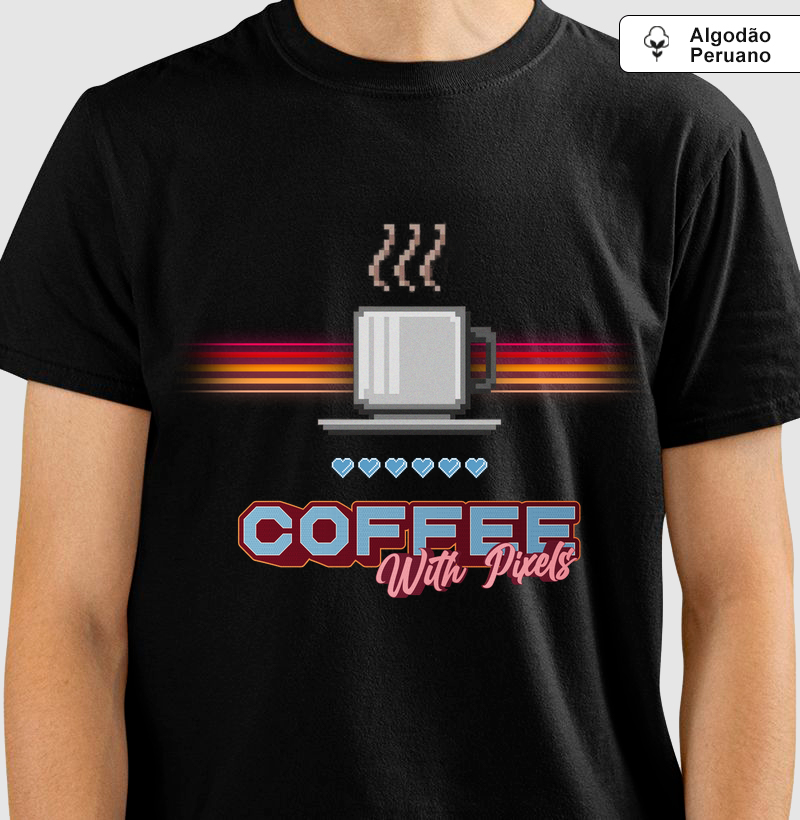 Camiseta Algodão Peruano Pixel Brew - Coffee With Pixels