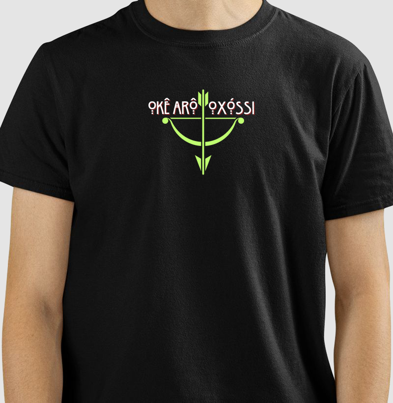 Camiseta Akê Arô Oxóssi Sombreada Preta Masc.
