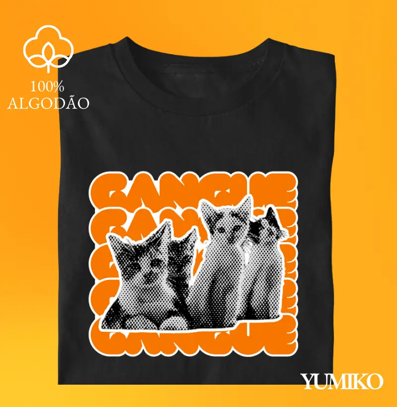 Tshirt em Algodão com Estampa Gangue de Gatinhos