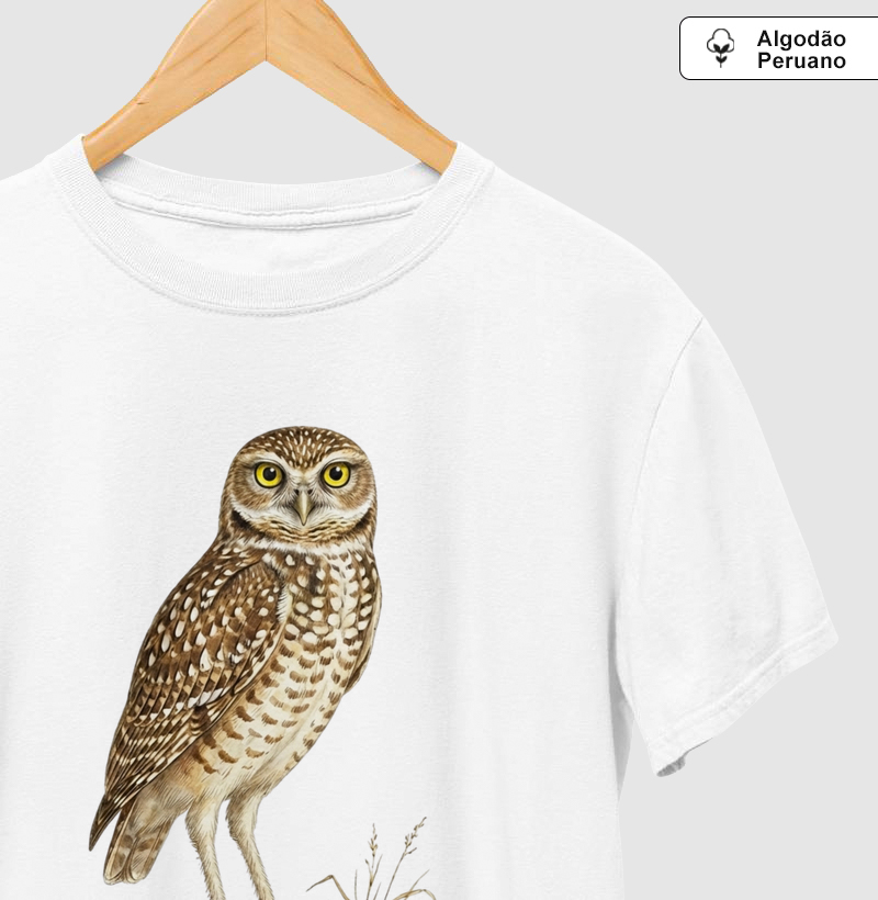 Camiseta Premium Coruja-Buraqueira | Coleção Aquarela Nativa