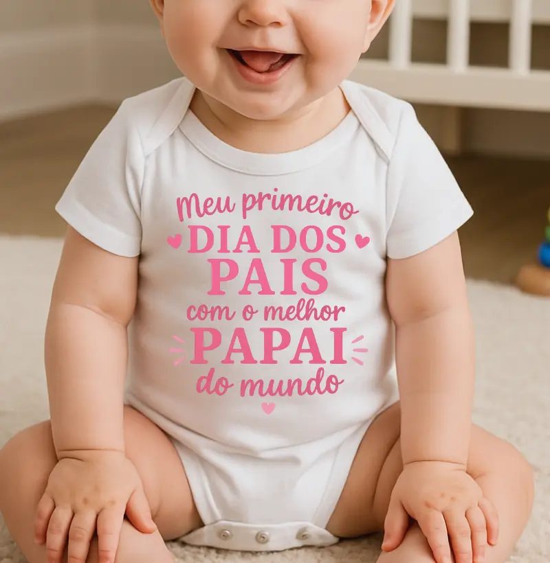 Meu 1o Dia dos Pais com o melhor Papai do mundo (rosa / menina) (body bebê)