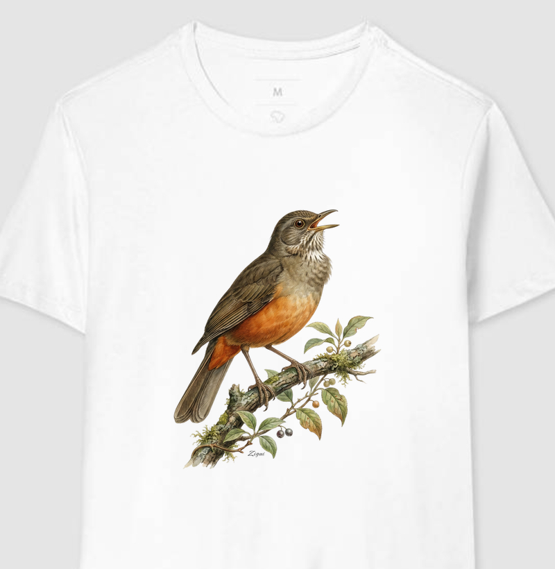 Camiseta Sabiá-Laranjeira | Coleção Aquarela Nativa