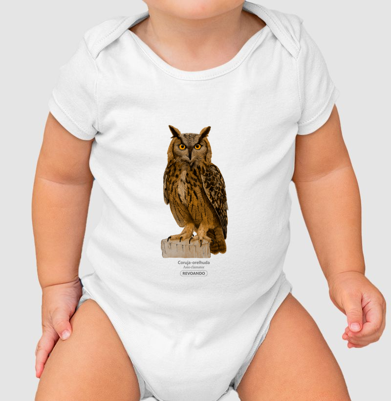 Aves do Brasil - Coruja-orelhuda - Body Infantil