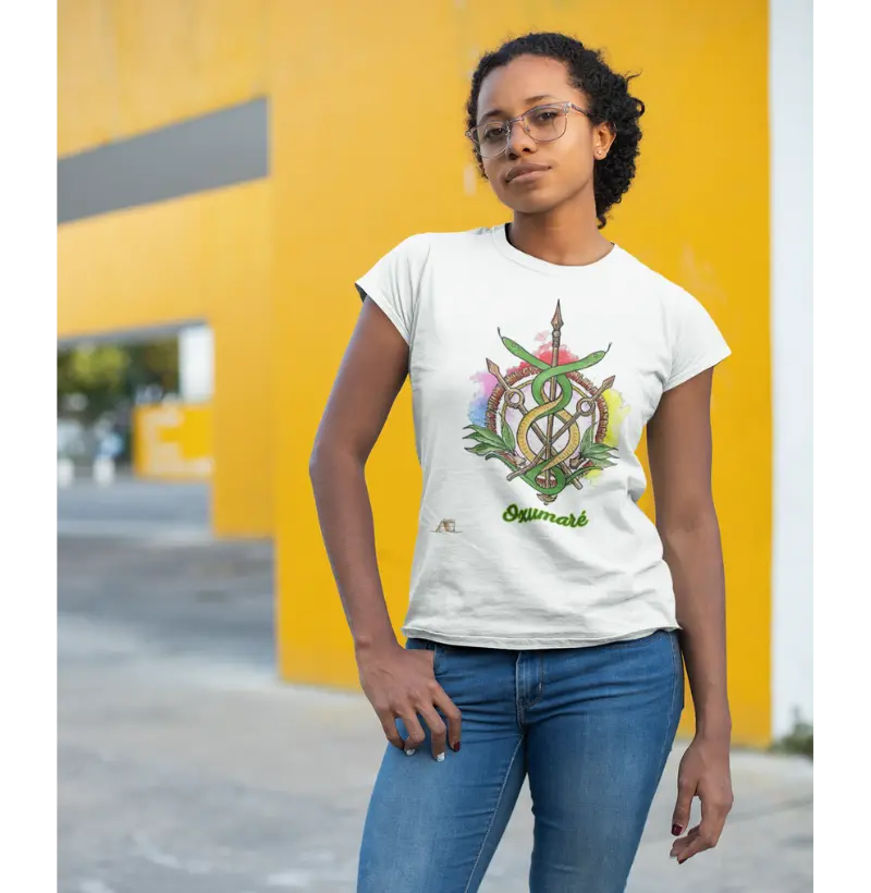 Camiseta Aruanda ê Brasão de Oxumaré Renovação e Movimento em 100% Algodão