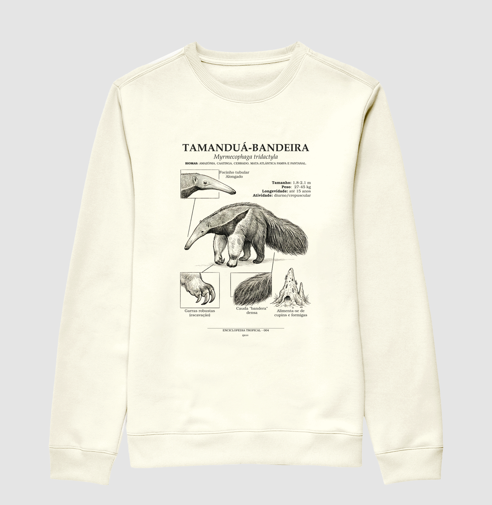 Suéter Moletom Tamanduá-Bandeira Vintage | Coleção Enciclopédia Tropical