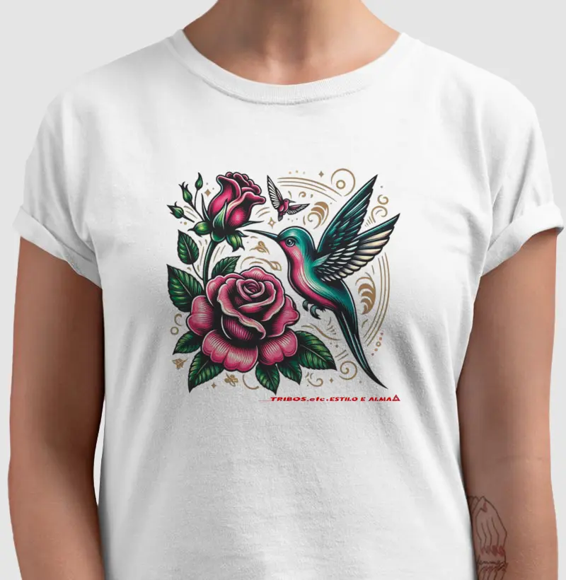 CAMISETA RESERVA.INK MASCULINA E FEMININA TRIBOS.etc  SÓ ELAS BEIJA FLOR E A ROSA