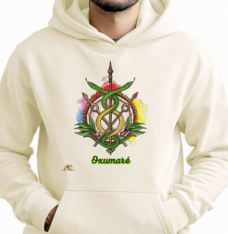 Hoodie Moletom Aruanda ê Brasão de Oxumaré Renovação e Movimento em 100% Algodão