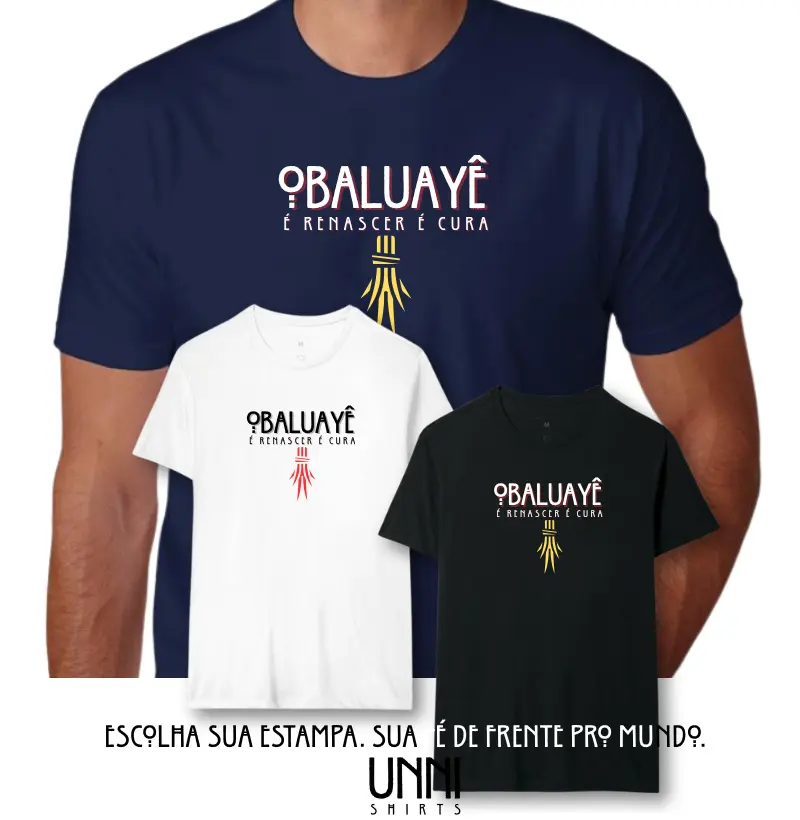  Camiseta Obaluayê é Renascer Sombreada Azul Marinho Masc.