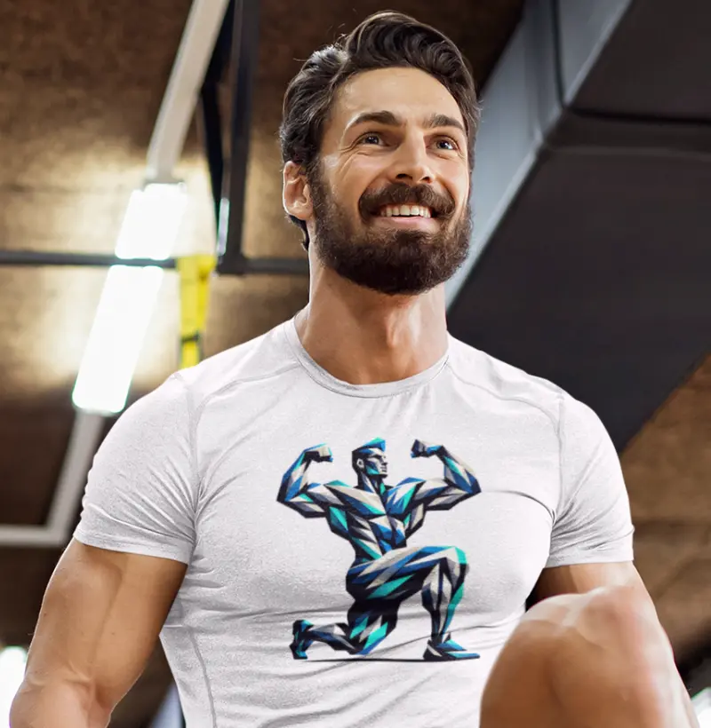 Fisiculturista abstrato | Pose de poder geométrica | Camiseta moderna com estampa muscular