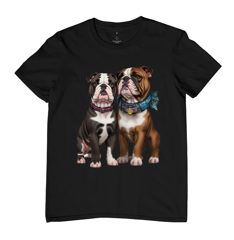 Camiseta estampa Buldogue Inglês casal
