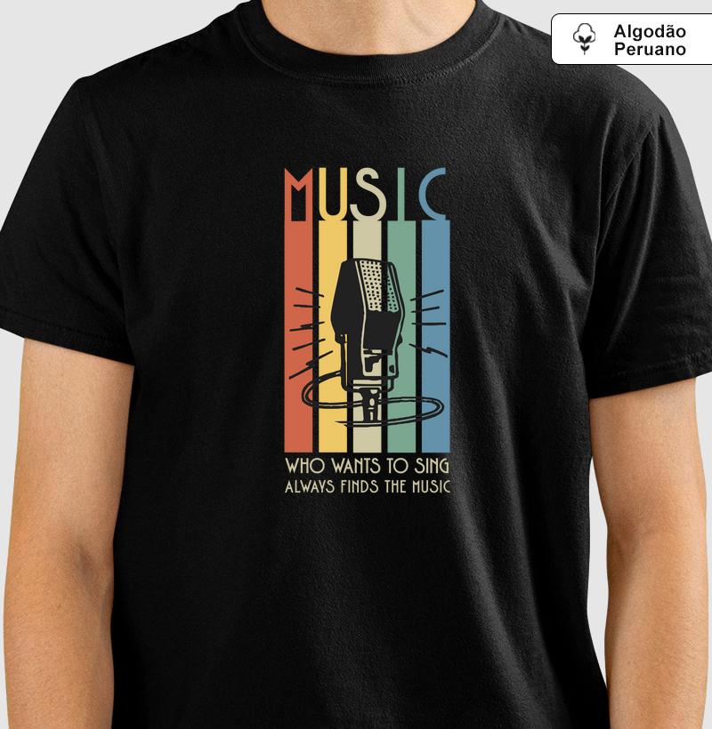 Camiseta  Microfone Vintage  em Algodão Peruano