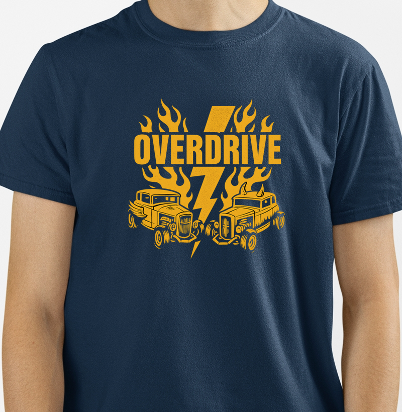Camiseta Overdrive Hot Rods - Carros Clássicos e Chamas Retrô