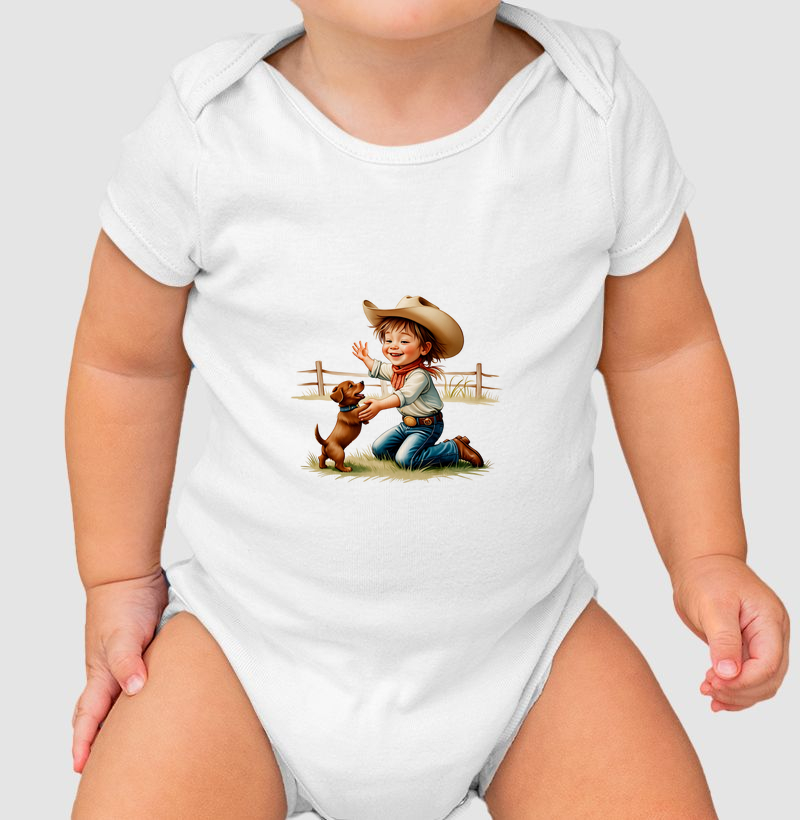 Pequeno Cowboy e seu cachorro - body infantil