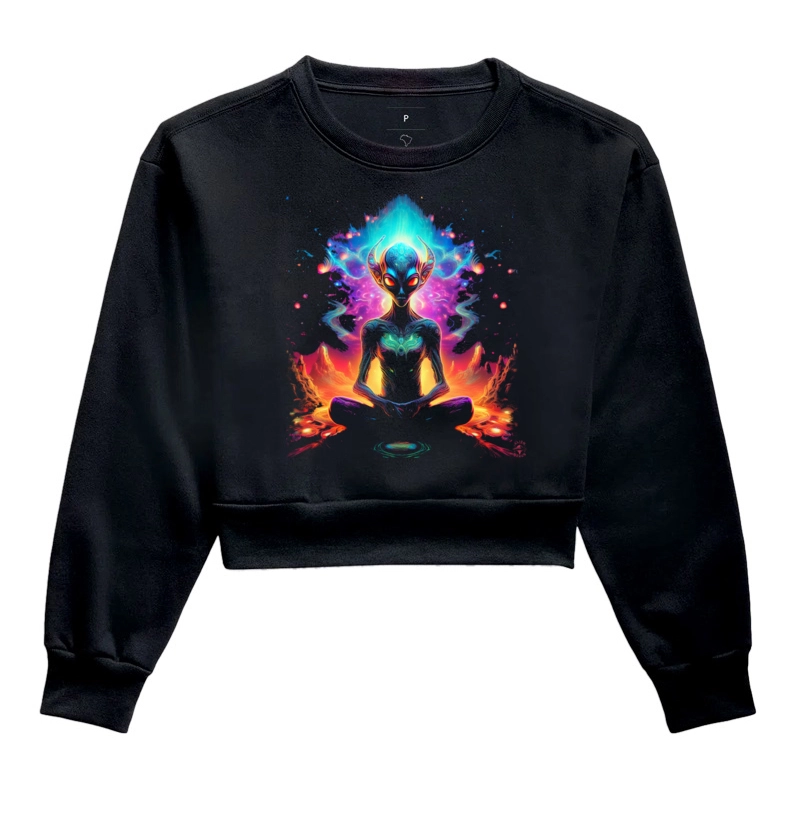 Cropped Moletom Meditação Alien