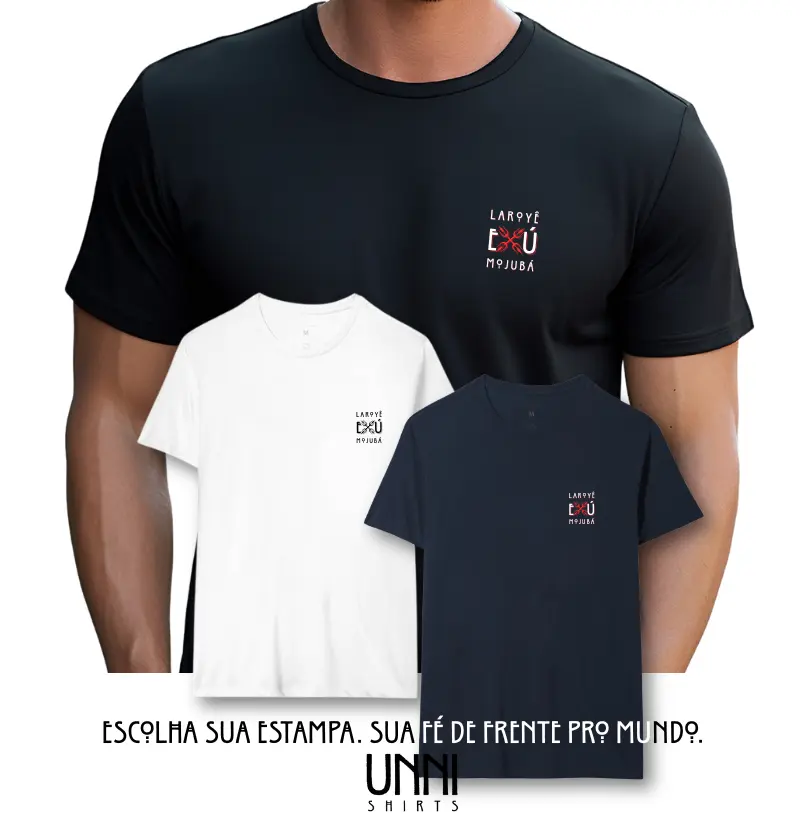 Camiseta Bls Laroyê Exú Mojubá Sombreada Preta Masc.