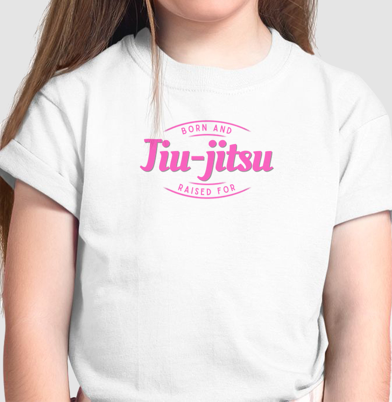 Camiseta infantil - Born and raised for Jiu-jitsu rosa