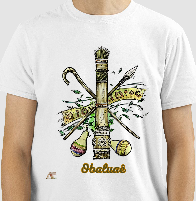 Camiseta Aruanda ê Armas de Obaluayê Cura e Poder em 100% Algodão