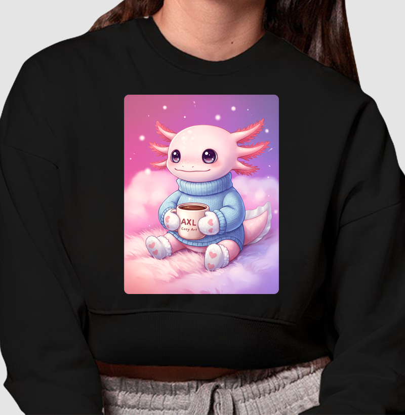 Cropped Moletom - AXL, Axolote Kawaii tomando chocolate quente (02)