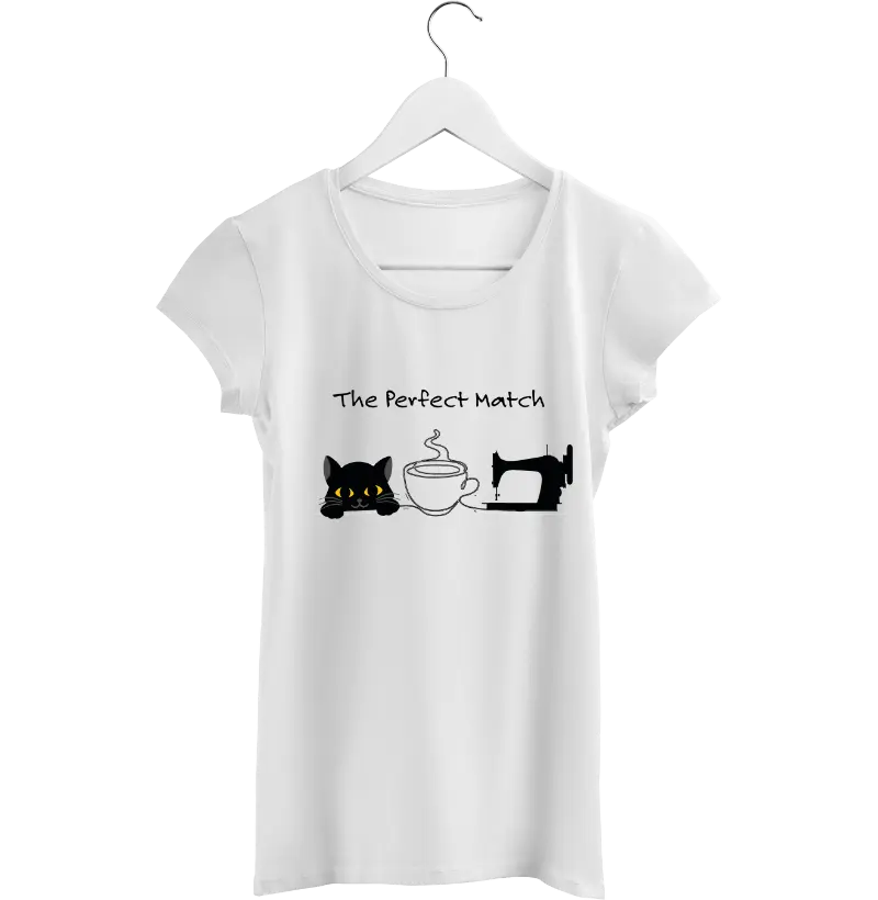 The Perfect Match cat coffee sewing