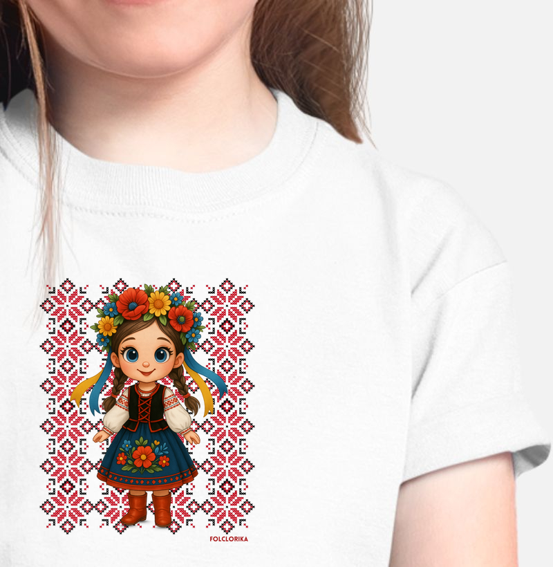 Menina com fundo bordado