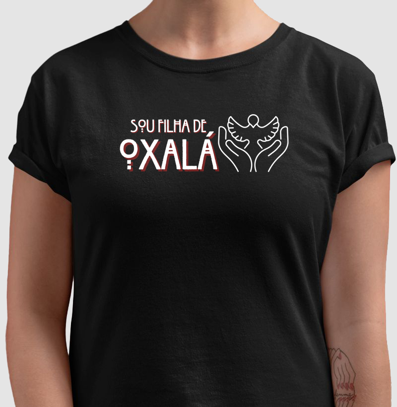 Camiseta Filha de Oxalá Sombreada Preta Feminina