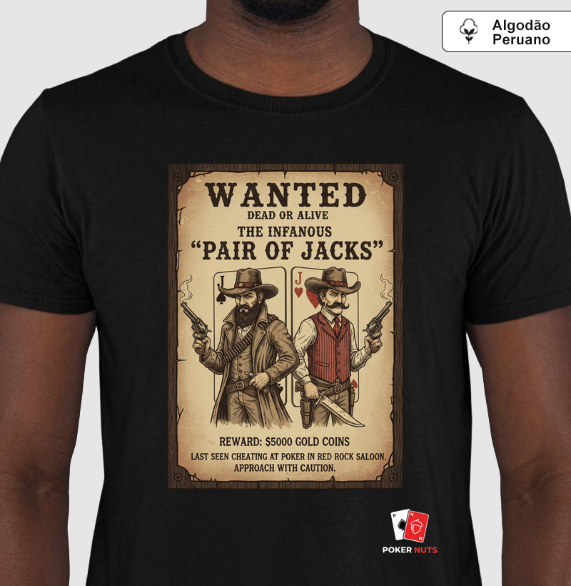 Camiseta Algodão Peruano Wanted Pair of Jacks