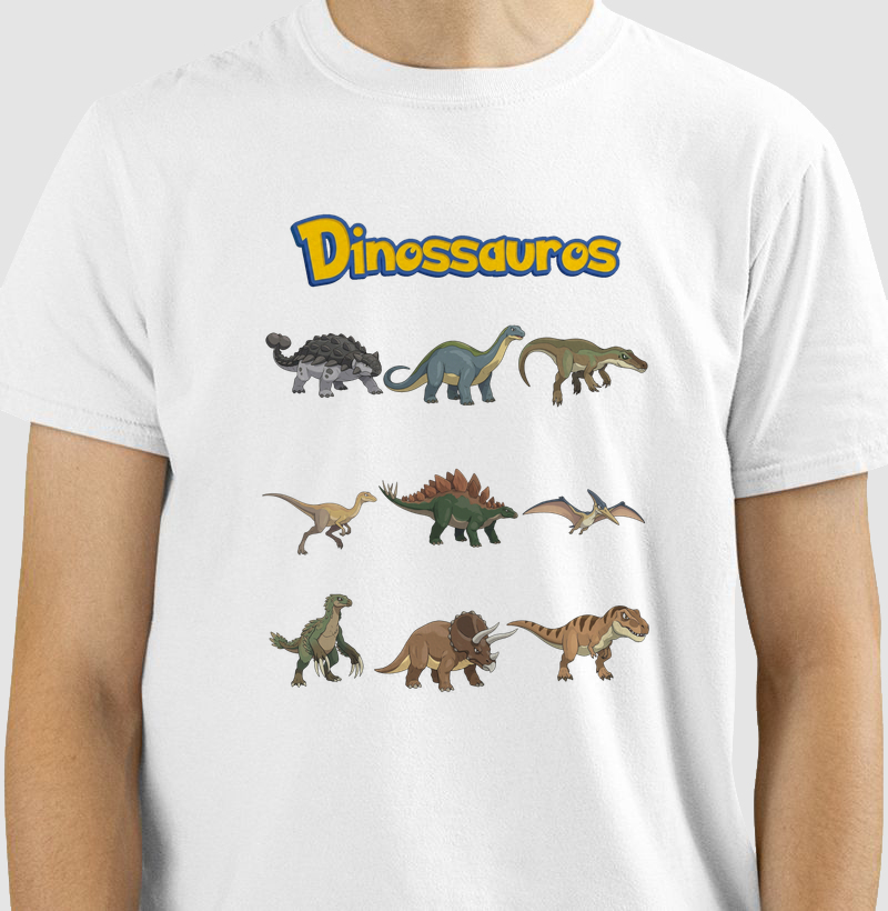 Camisa Algodão Estampada Dinossauros Pokemon Lista T-rex Premium
