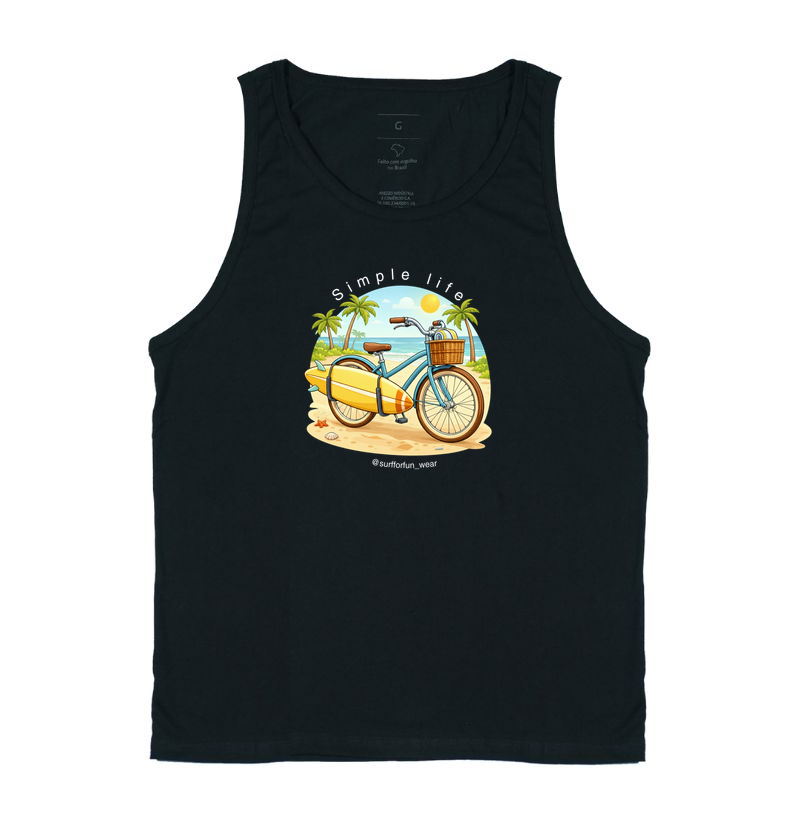 Camiseta Estampada "Simple Life" - Estilo Surfwear com Bicicleta e Prancha - Surf For Fun Wear