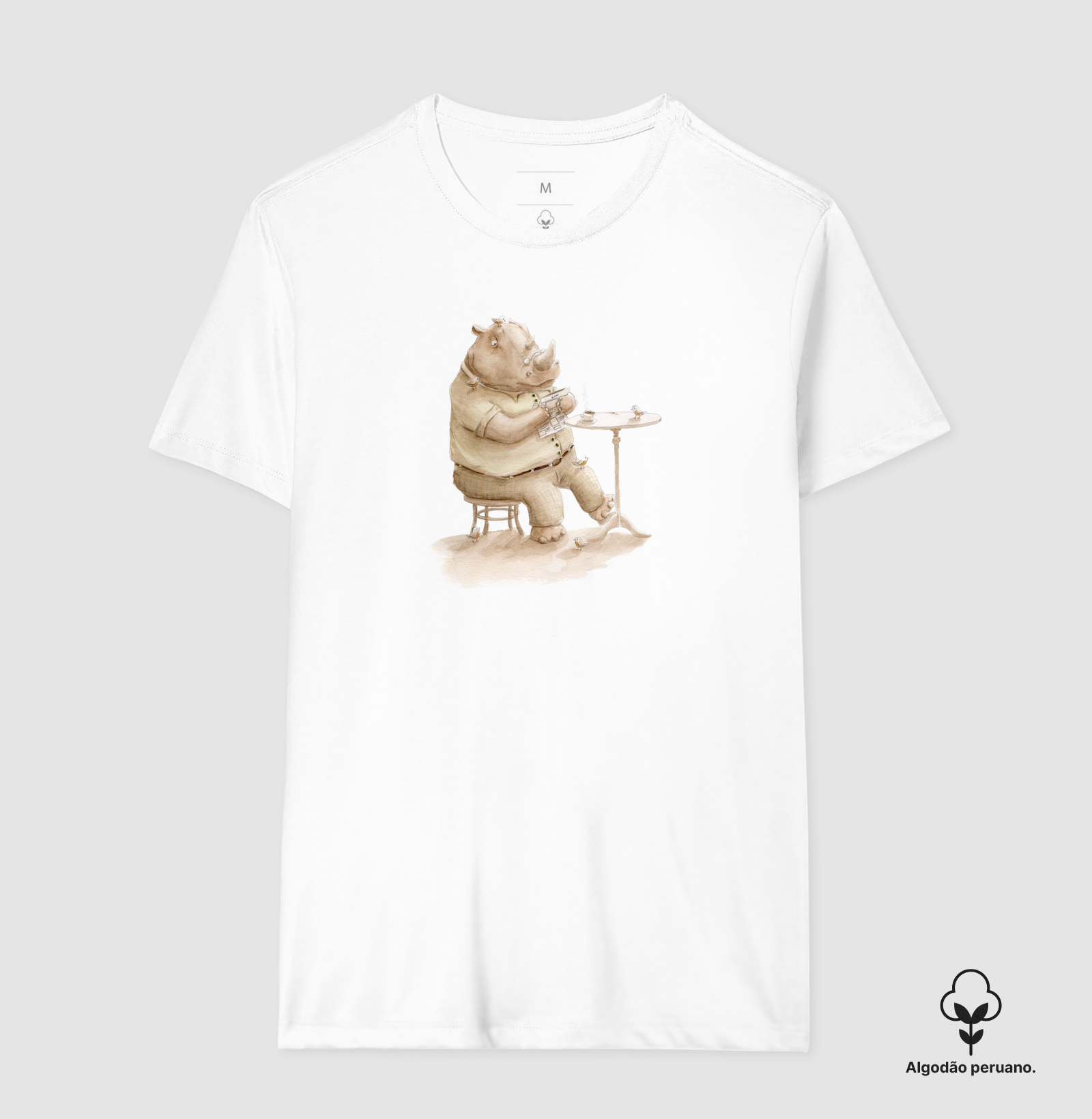 Camiseta Algodão Peruano Café com Rino