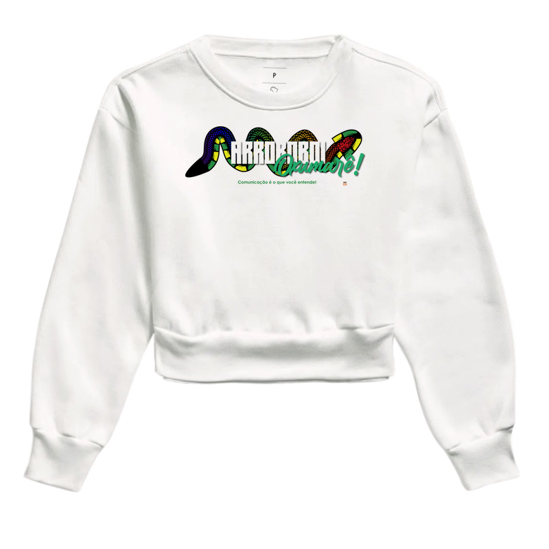 Cropped Moletom "Arroboboi, Oxumarê" Branca - Oxumarê