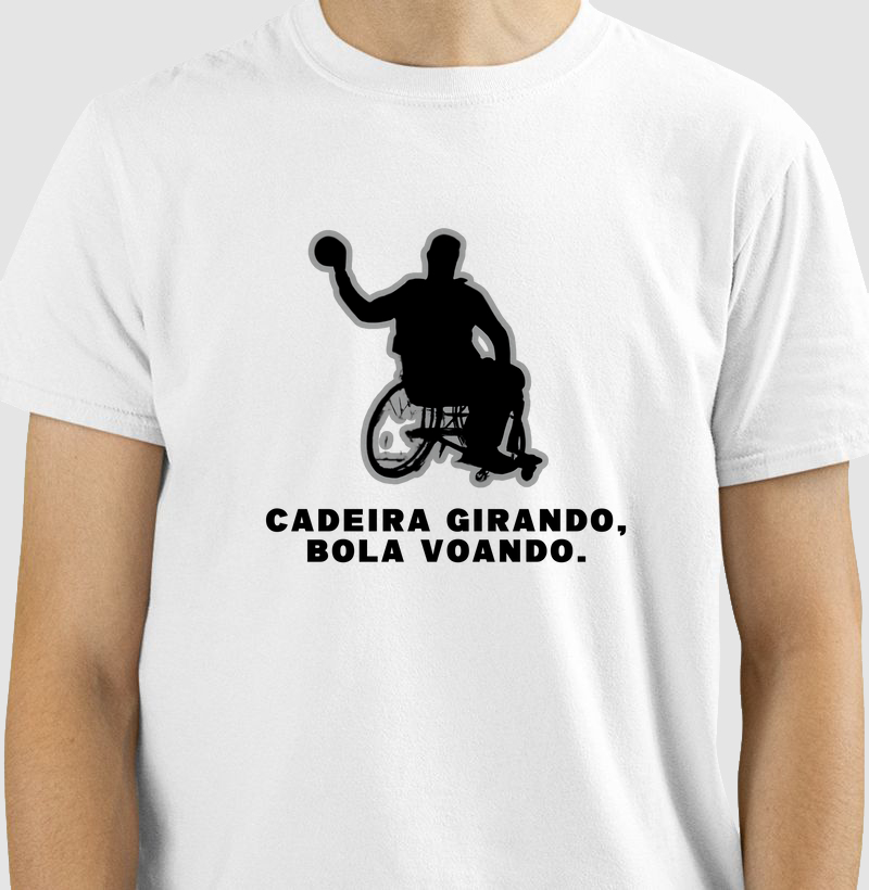Camiseta de Handebol - CADEIRA GIRANDO, BOLA VOANDO. Handebol em Cadeira de Rodas 