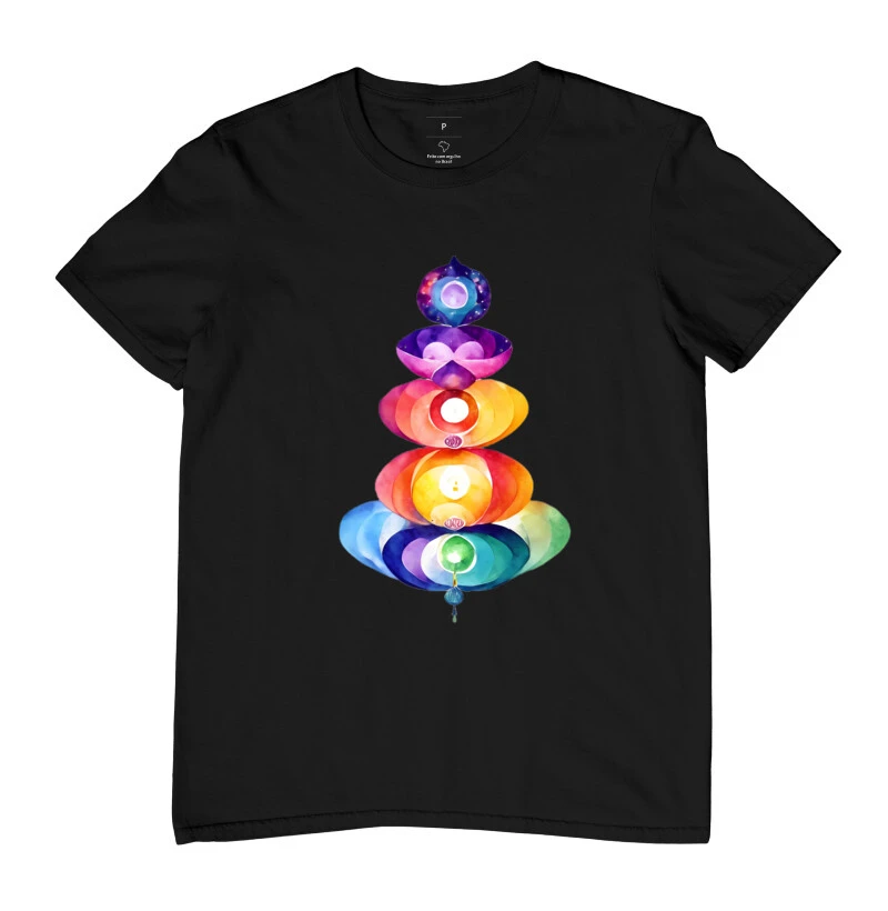 Camiseta zen com ilustração dos chacras.