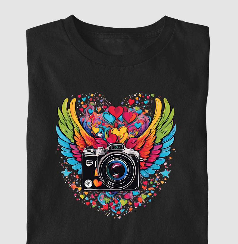 Camisetas / Imagens Criativas / Câmera com Asas