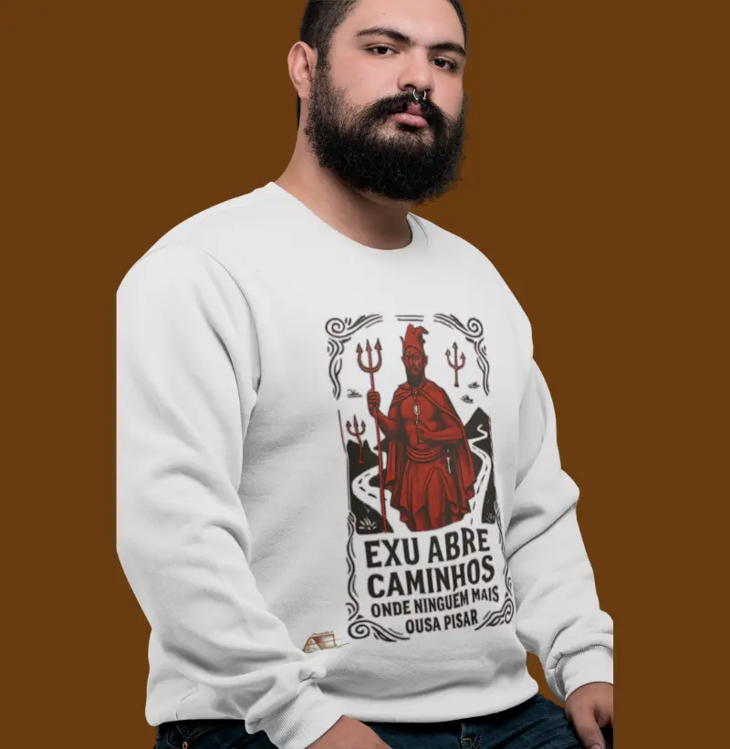 Suéter Slim Aruanda ê Exu Abre Caminhos exclusiva 100% Algodão