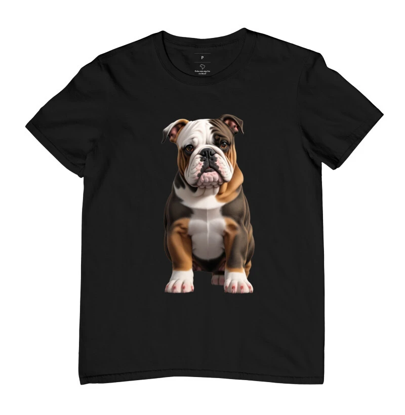 Camiseta Buldogue caramelo e branco cabeça de lado