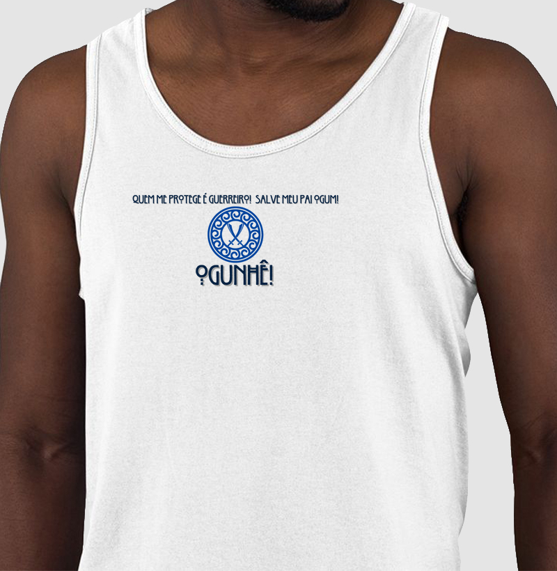 Camiseta Salve Meu Pai Ogum Sombreada Branca Masc.