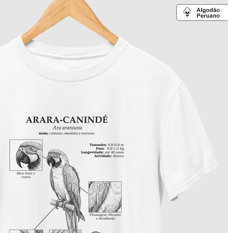 Camiseta Prime Arara-Canindé Vintage | Coleção Enciclopédia Tropical