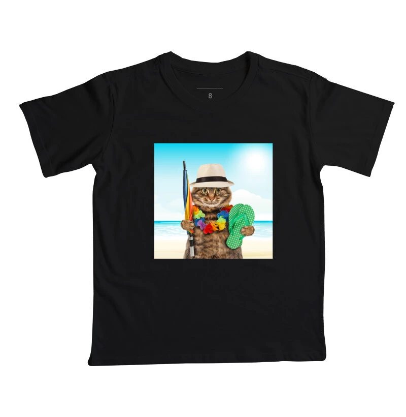 camiseta infantil gato de férias