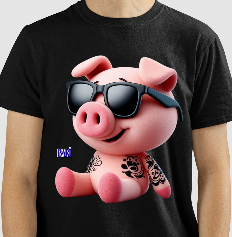 Camiseta com Estampa de Porquinho Estiloso com Óculos