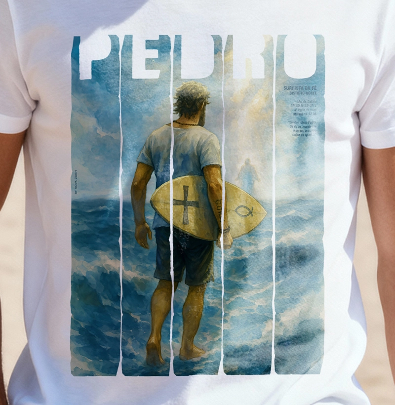 Camiseta Masculina PEDRO - O Surfista da Fé