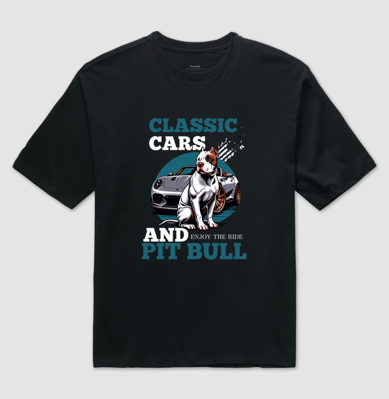 Classic cars and Pit bull enjoy the ride