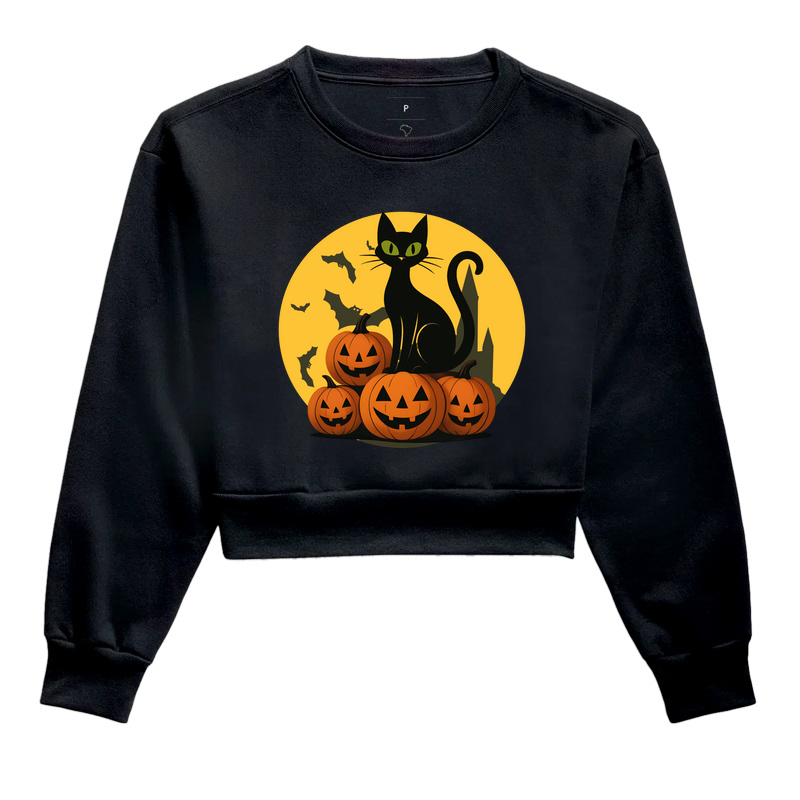 Salem Cat Halloween | Cropped Manga Longa