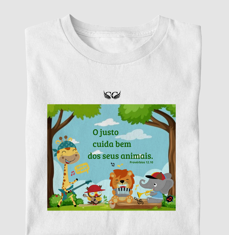 Camiseta Infantil O justo cuida bem dos seus animais
