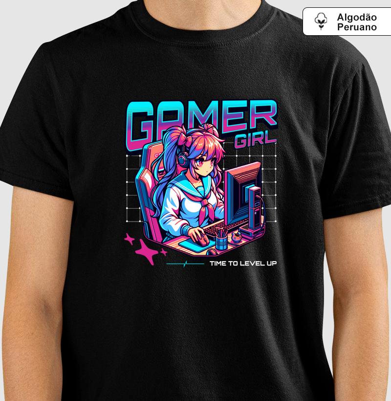 Camiseta Gamer Girl em Algodão Peruano