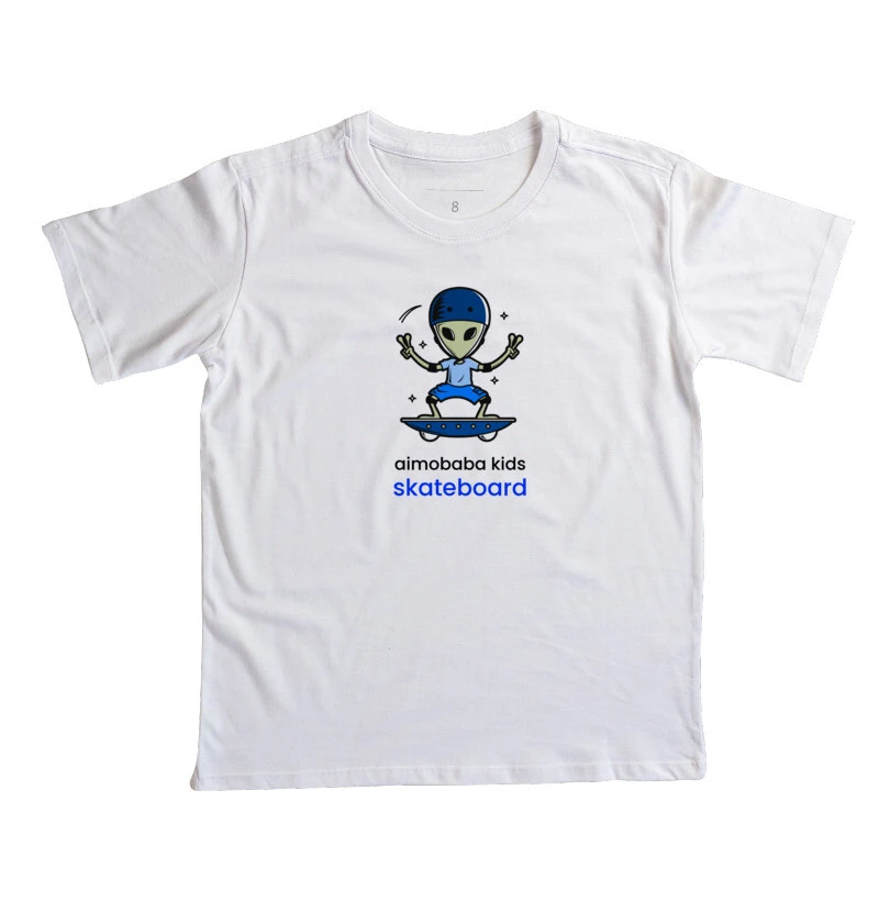Camiseta Aimobaba Skate Alien infantil branca