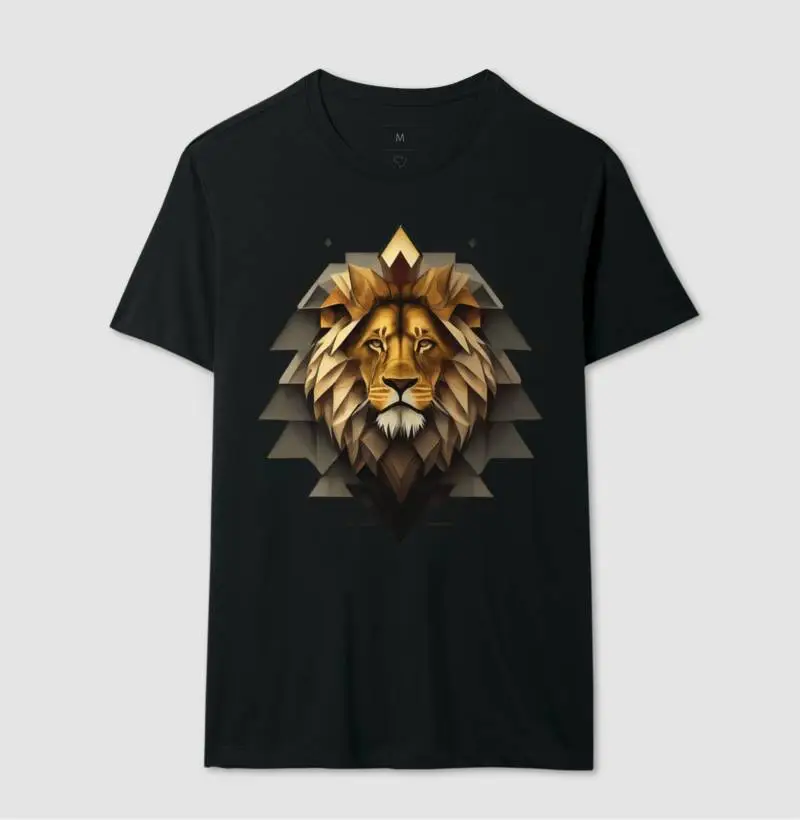 Camiseta Leão Estilo Geométrico Fundo Cinza 