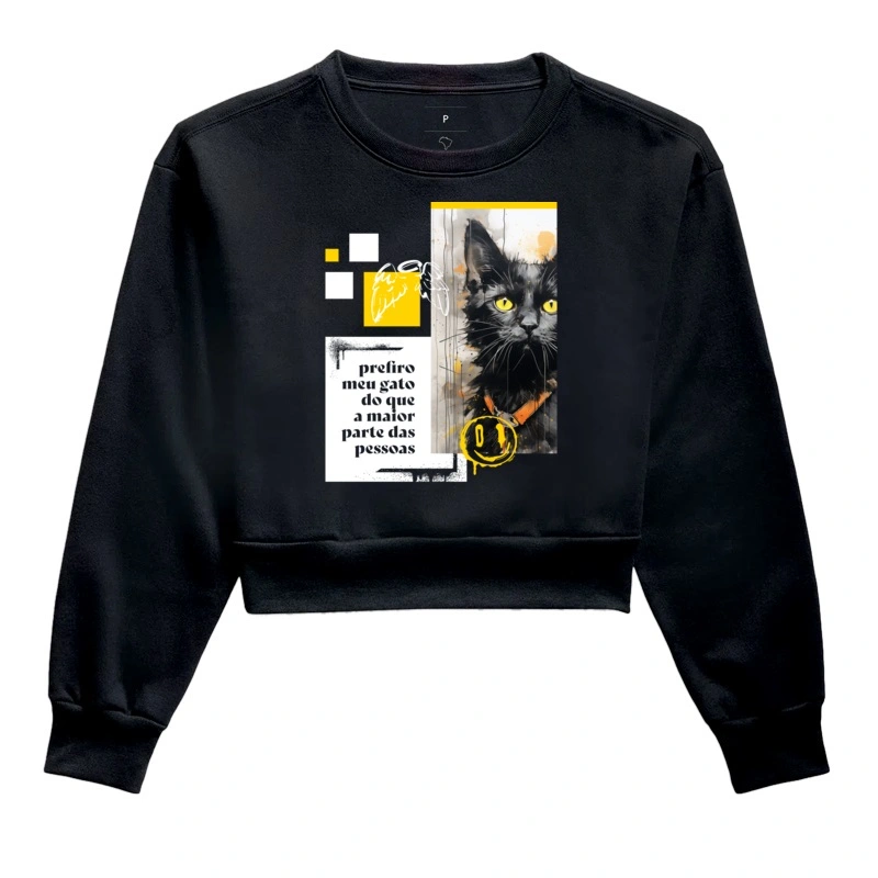 Moletom Cropped Prefiro Gato
