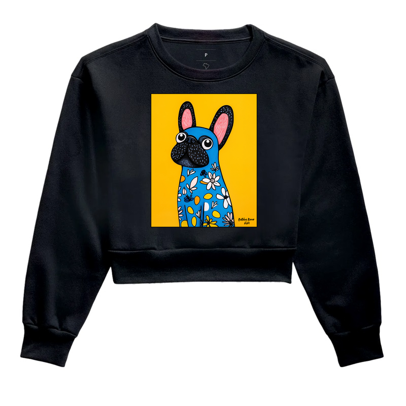 Moletom Cropped Bulldog Frances "Flores 2"