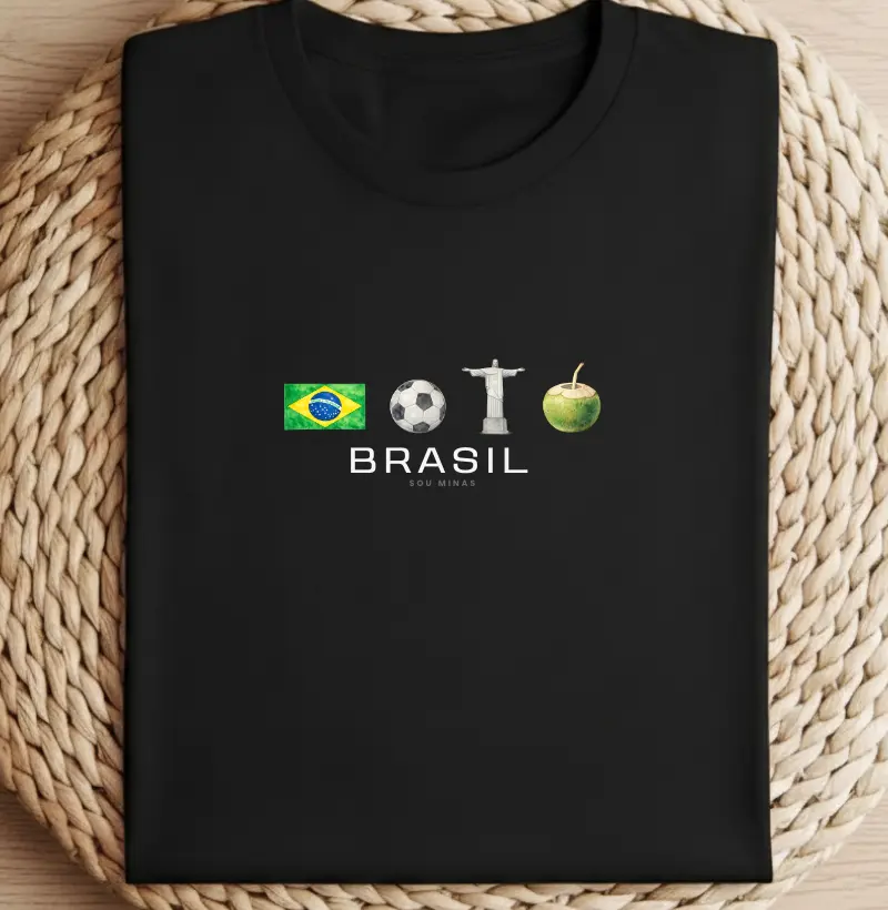 Camiseta Brasil Ícones | Bandeira Cristo Futebol | Design Minimalista