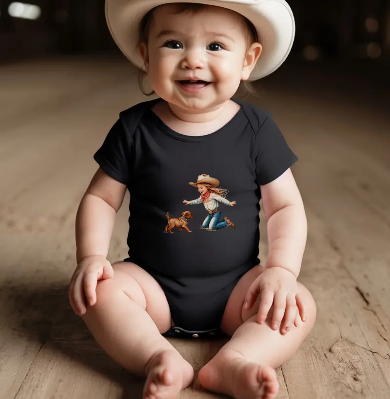 Cowgirl e seu cachorro - body infantil